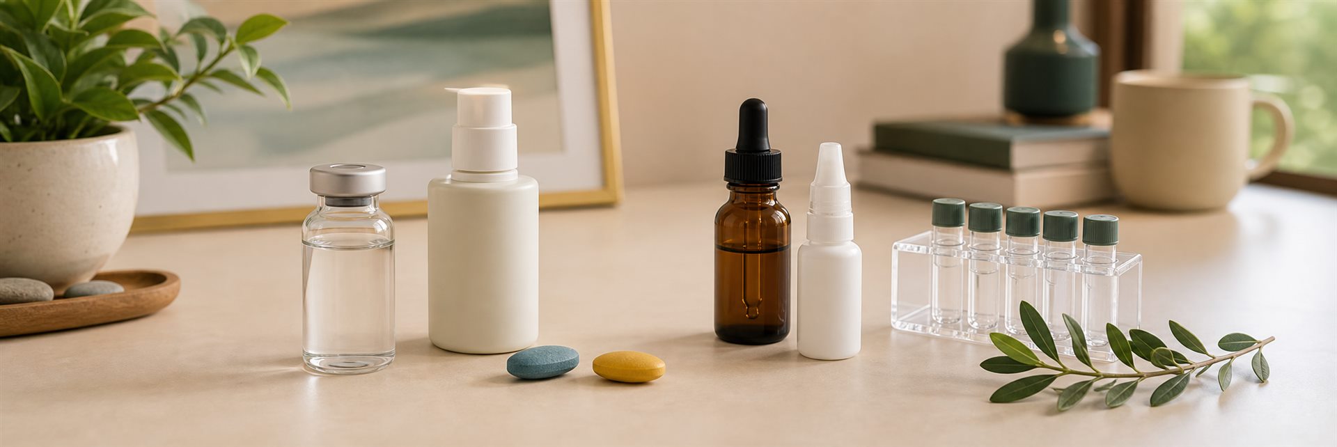 Medical laboratory supplies and treatment vials prepared for patient care